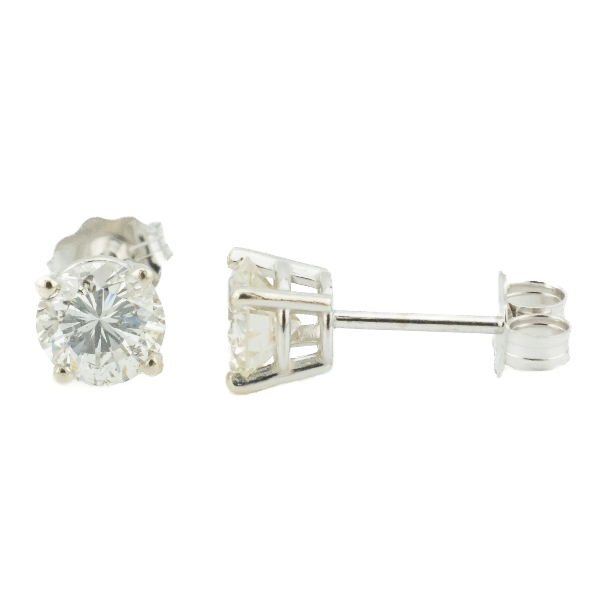 1.00ctw Round Diamond SI2-I2/L-K Solitaire Stud Earrings in 14K White Gold