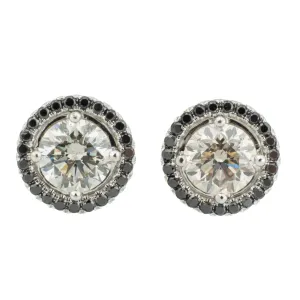1.00ctw Round Diamond with 0.25ctw Black Diamond Halo Earrings in 14K White Gold