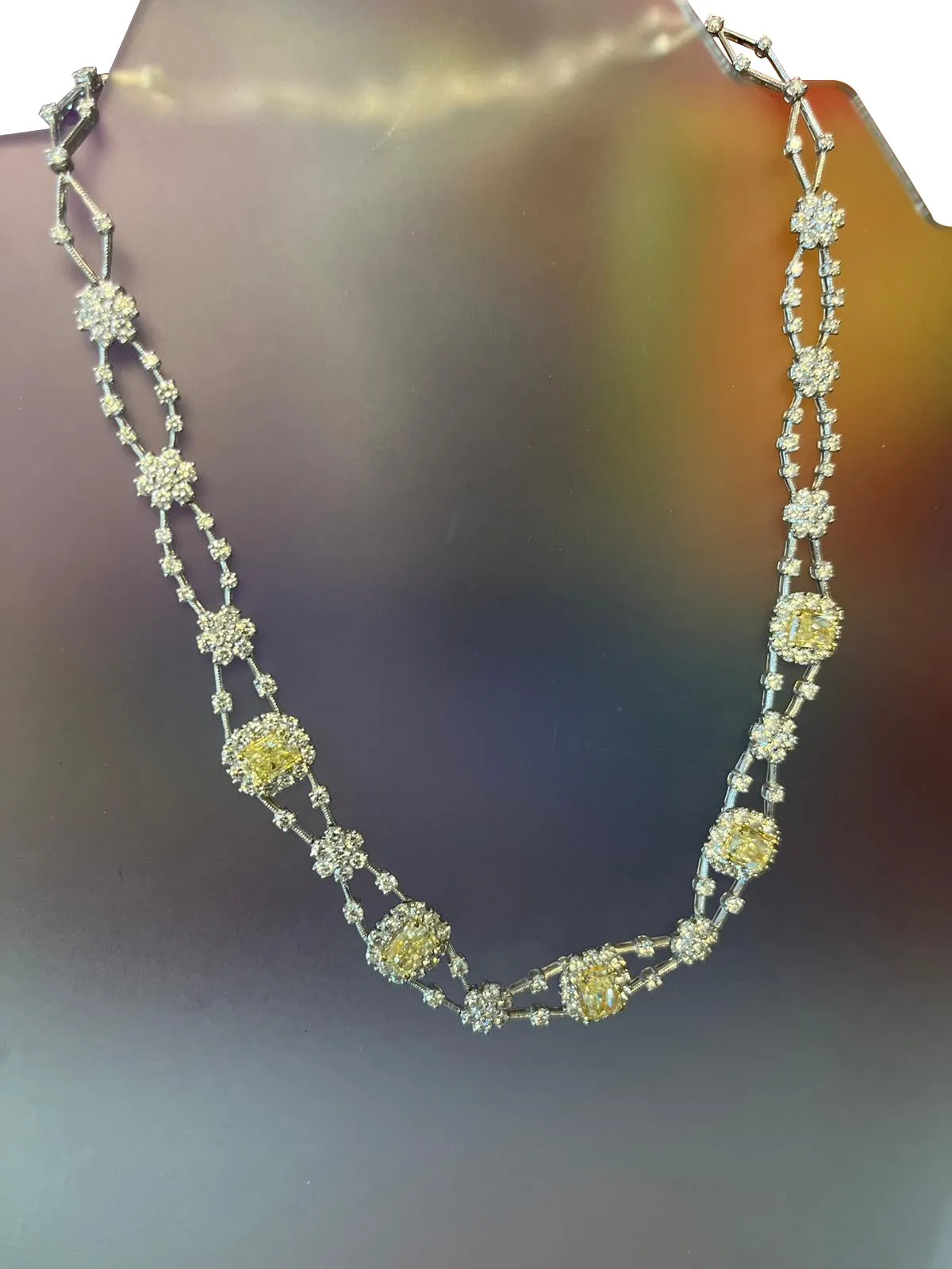 11.8ctw Natural Radiant Cut Yellow Fancy Color 5.80ct White Diamonds Necklace