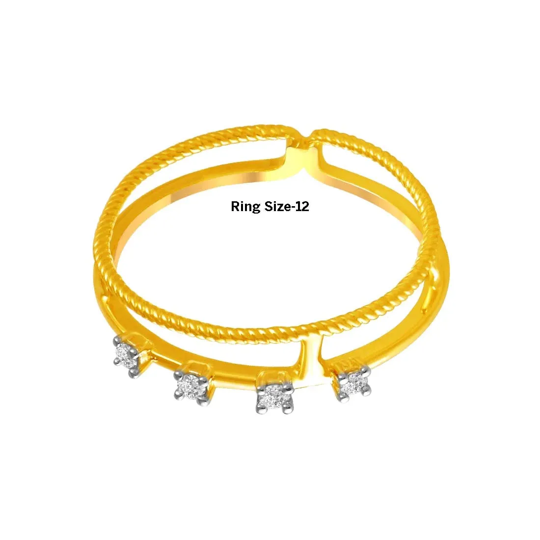 14K Diamond-studded Gold Ring With A Double-band Design And A Twisted, Rope-like Band Overlapping A Plain Band