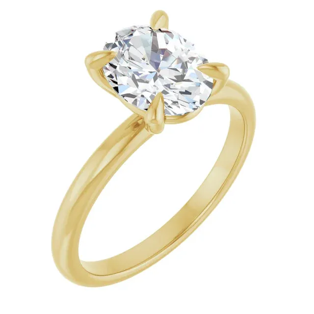 14K Gold 4 Claw Prongs Solitaire Engagement Ring with Oval Lab-Grown Diamond