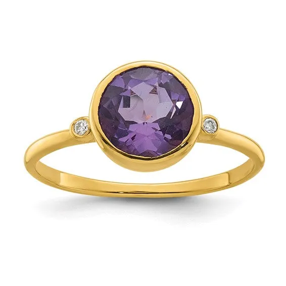 14K Gold Amethyst and Diamond Ring