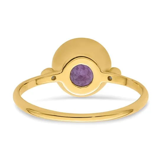 14K Gold Amethyst and Diamond Ring
