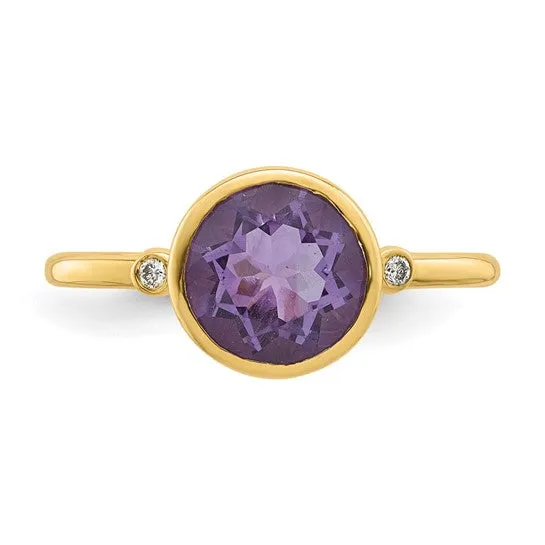 14K Gold Amethyst and Diamond Ring