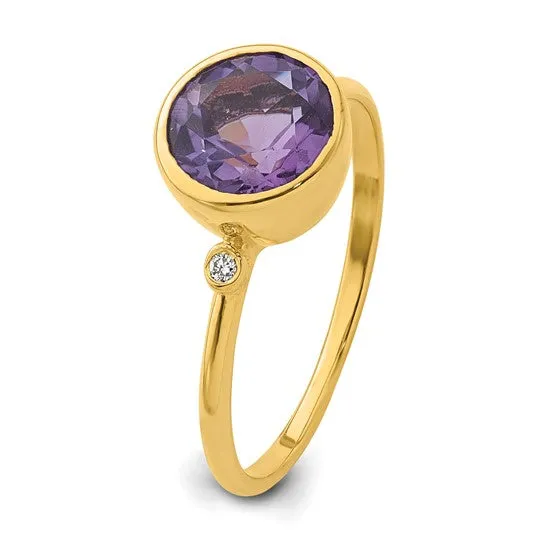 14K Gold Amethyst and Diamond Ring