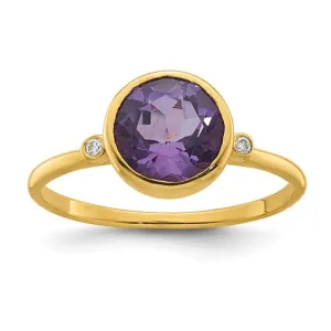 14K Gold Amethyst and Diamond Ring