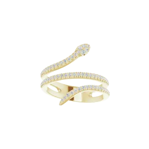 14K Solid Gold 1/3 CTW Diamond Snake Ring
