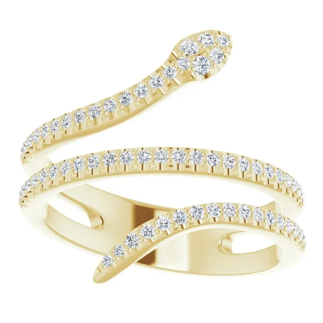 14K Solid Gold 1/3 CTW Diamond Snake Ring