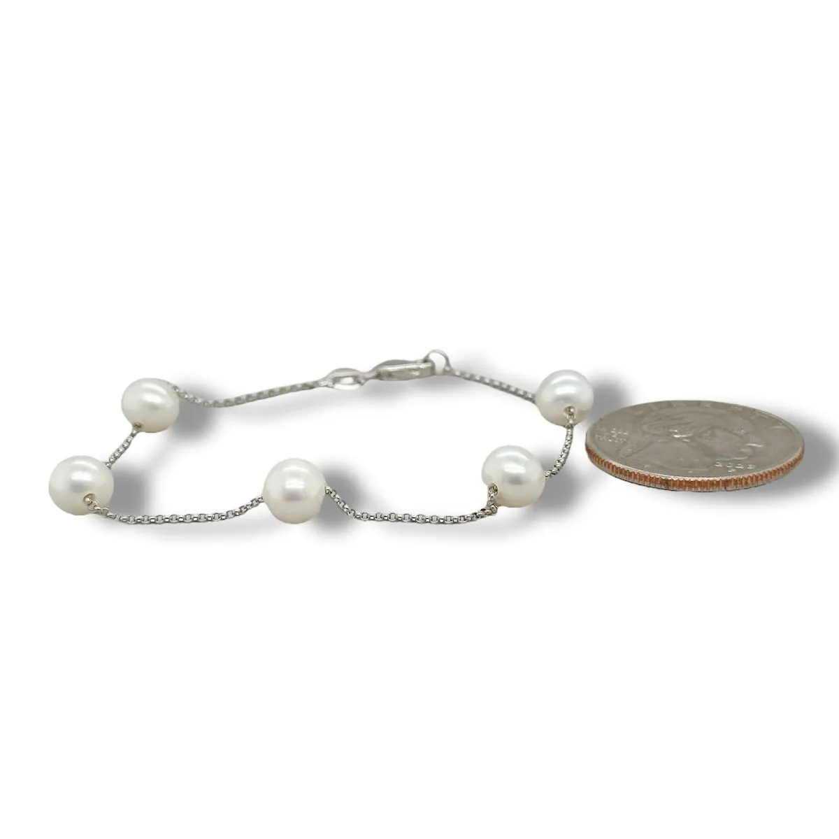 14K W Gold 6-7mm 7" FWP Tincup Bracelet