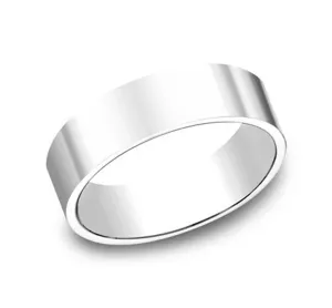 14K White Gold 6mm Flat Plain Straight Wedding Band