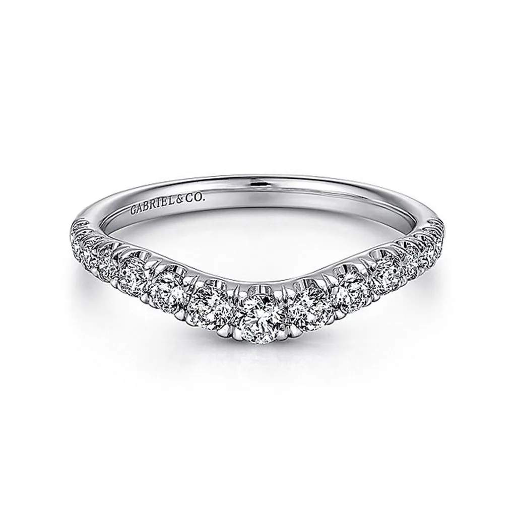 14K White Gold Curved French Pav Set Diamond Wedding Band