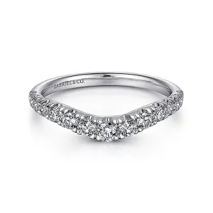 14K White Gold Curved French Pav Set Diamond Wedding Band