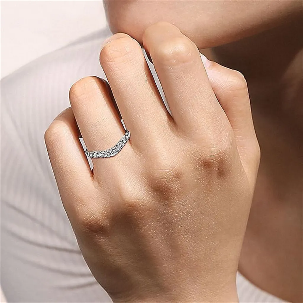 14K White Gold Curved French Pav Set Diamond Wedding Band