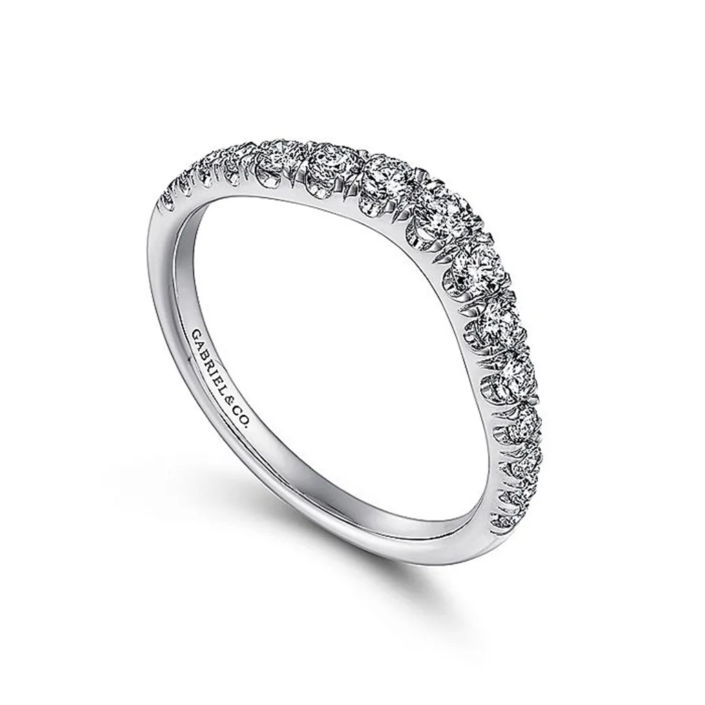 14K White Gold Curved French Pav Set Diamond Wedding Band