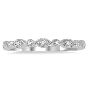 14K White Gold Marquise and Circle Diamond Stackable Fashion Ring