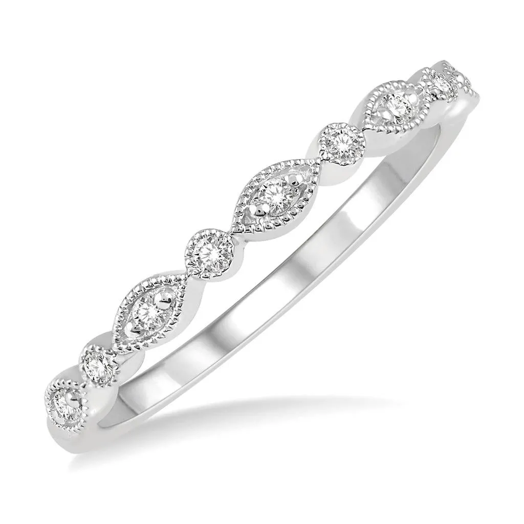 14K White Gold Marquise and Circle Diamond Stackable Fashion Ring