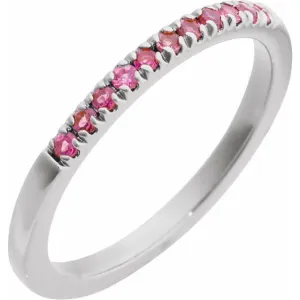 14K White Gold October Birthstone Round Pink Tourmalines Band Ring