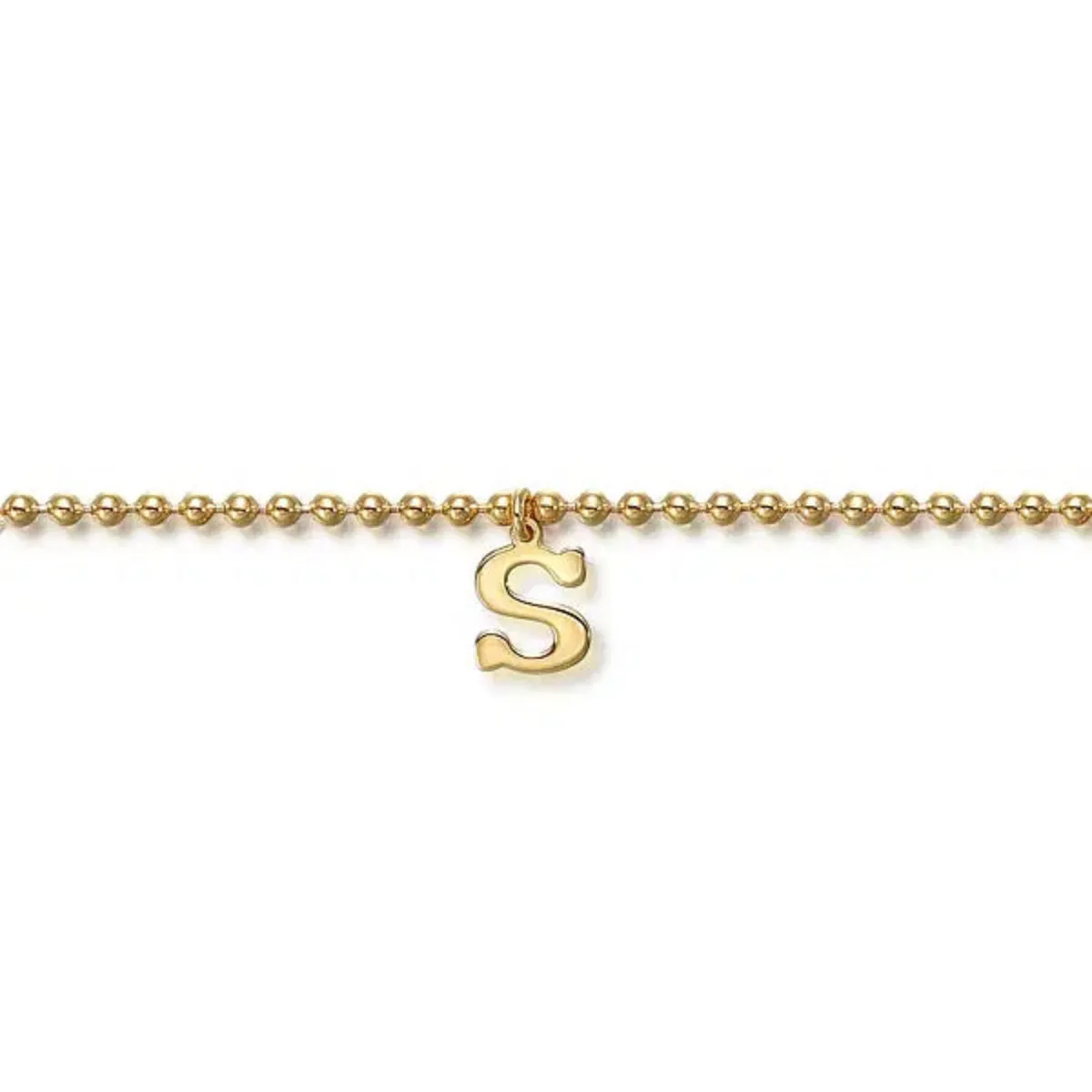 14K Y Gold 7" Beaded Initial 'S' Bracelet