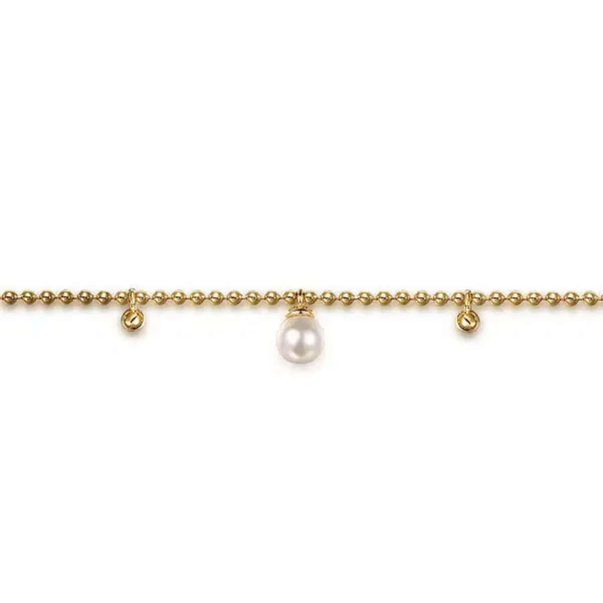 14K Y Gold Beads and Pearl Droplet Bracelet