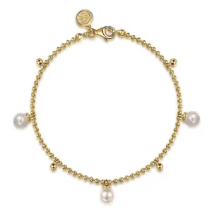 14K Y Gold Beads and Pearl Droplet Bracelet