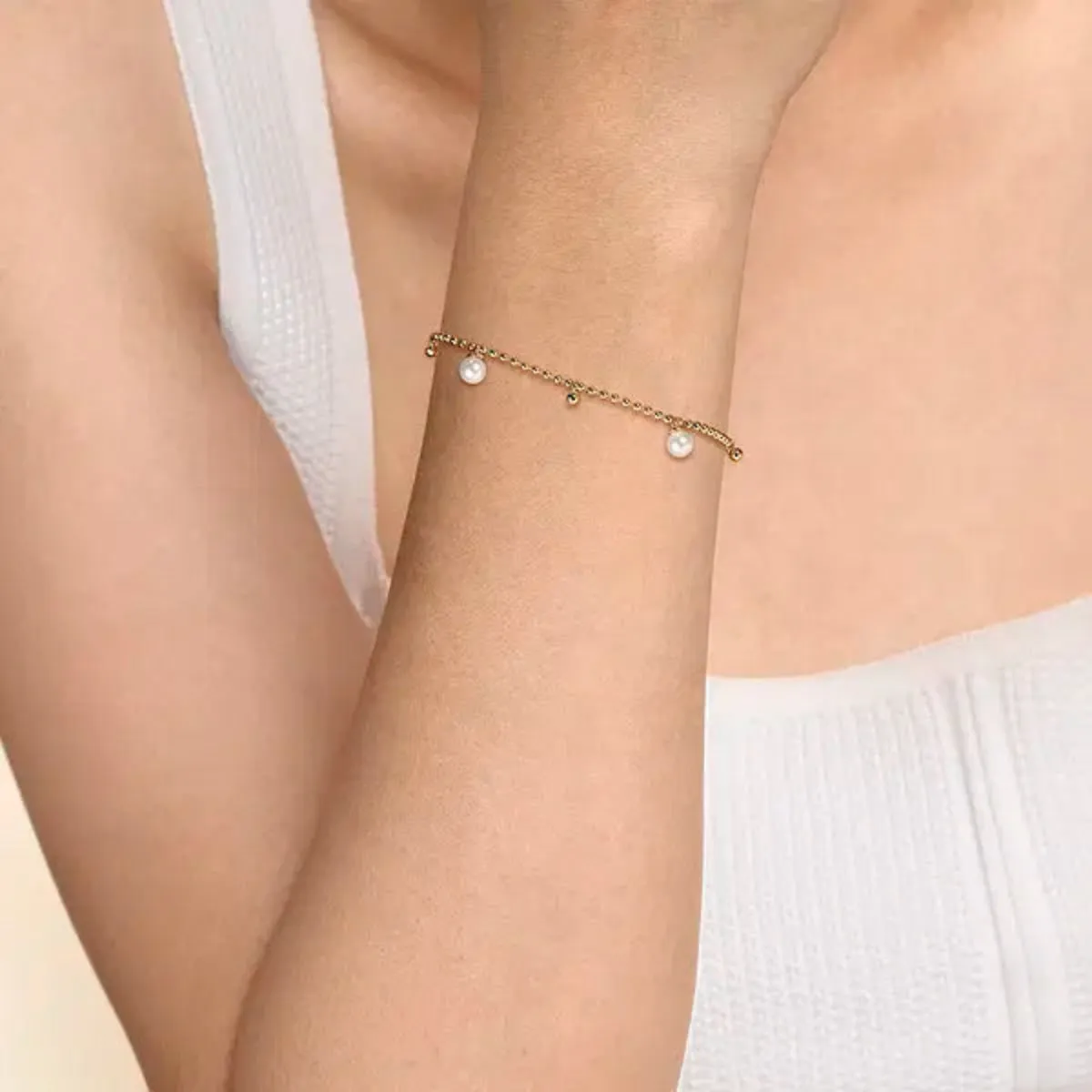 14K Y Gold Beads and Pearl Droplet Bracelet