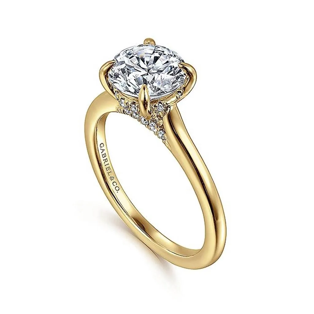 14K Yellow Gold 'Ericka' Hidden Halo Round Natural Diamonds Engagement Ring