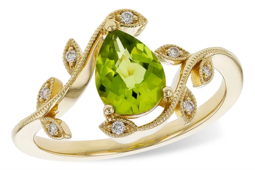 14K Yellow Gold Pear Peridot Free Form Ring