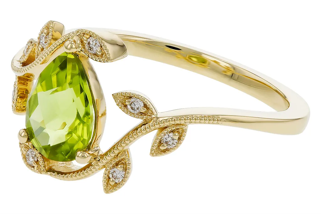 14K Yellow Gold Pear Peridot Free Form Ring