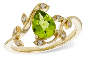14K Yellow Gold Pear Peridot Free Form Ring