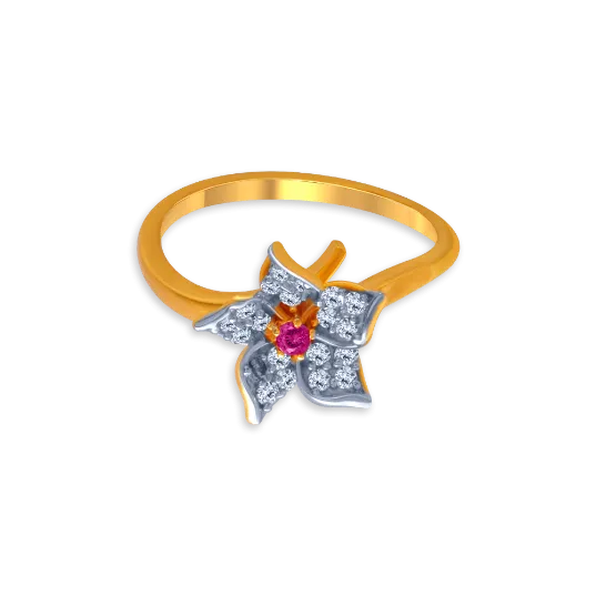 14KT (585) Yellow Gold And American Diamond Ring For Women
