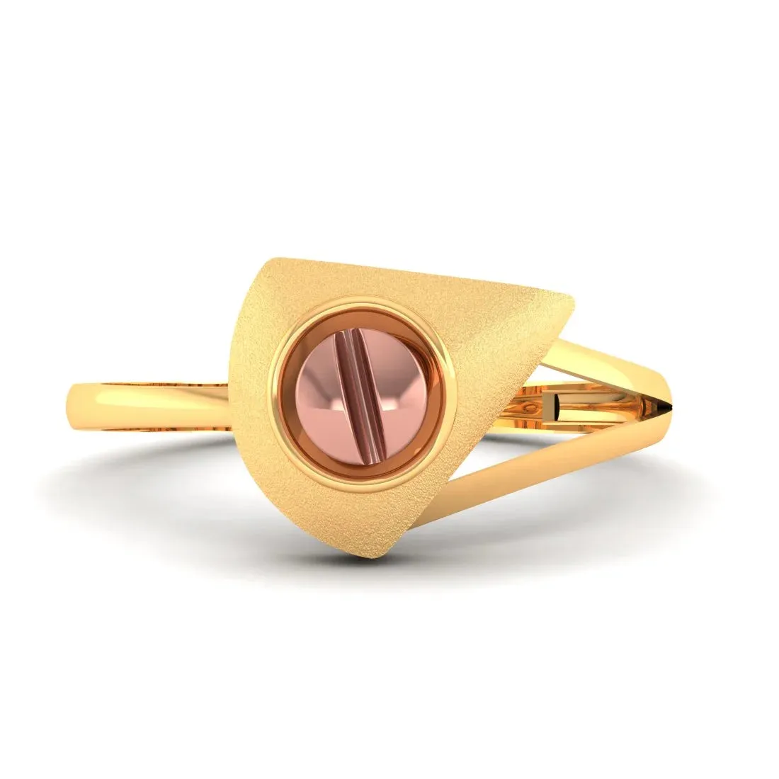 14KT (585) Yellow Gold Angular Frame Ring With Circular Element For Women & Girls (Size 12)