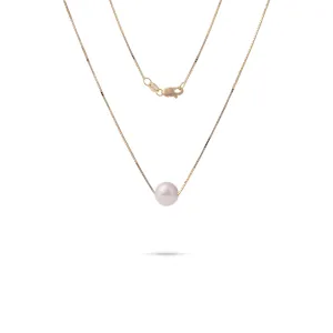 16-18" Adjustable Akoya White Pearl Necklace in Gold - 8mm