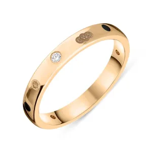 18ct Rose Gold 0.06ct Diamond Whitby Jet King's Coronation Hallmark 3mm Ring D
