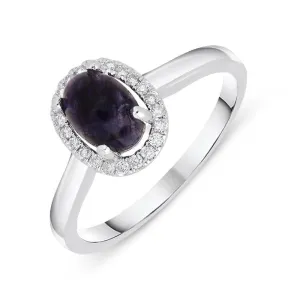 18ct White Gold Blue John 0.12ct Diamond Oval Cluster Ring