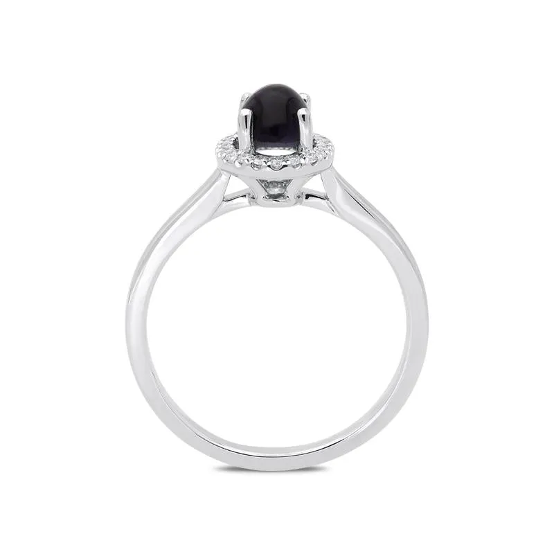 18ct White Gold Blue John 0.12ct Diamond Oval Cluster Ring