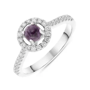 18ct White Gold Blue John Diamond Round Halo Ring