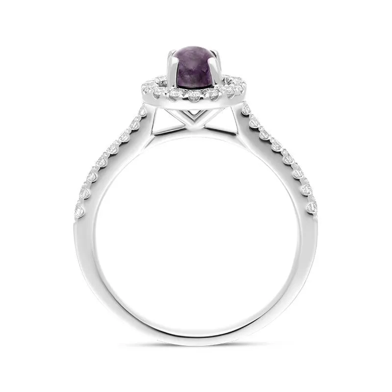 18ct White Gold Blue John Diamond Round Halo Ring