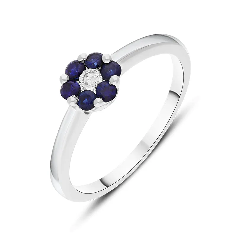 18ct White Gold Sapphire Diamond Round Cluster Ring