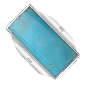 18ct White Gold Turquoise Hallmark Large Oblong Ring