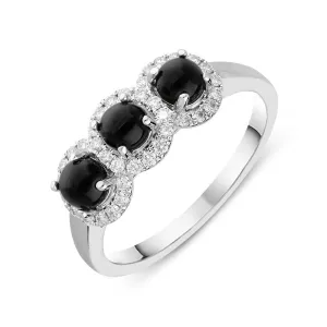 18ct White Gold Whitby Jet 0.24ct Diamond Three Stone Ring