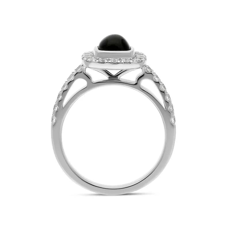 18ct White Gold Whitby Jet 0.58ct Diamond Cushion Ring
