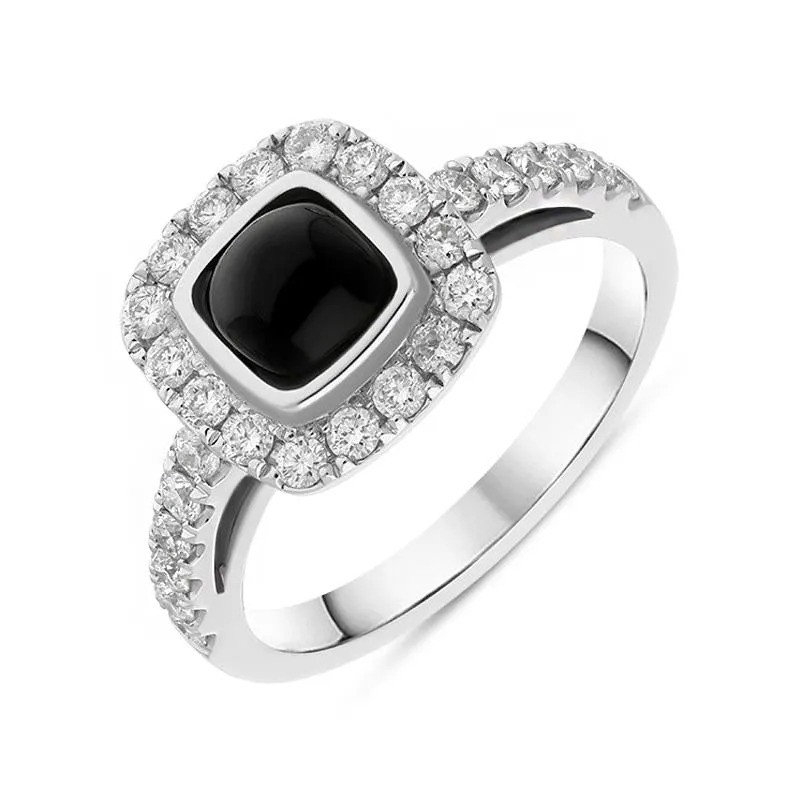 18ct White Gold Whitby Jet 0.58ct Diamond Cushion Ring