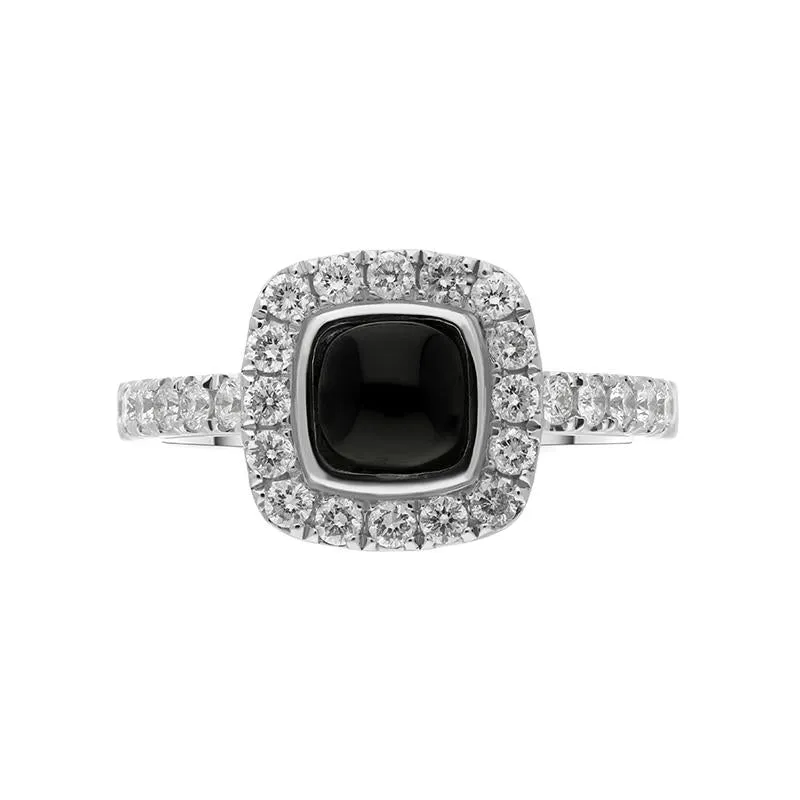 18ct White Gold Whitby Jet 0.58ct Diamond Cushion Ring