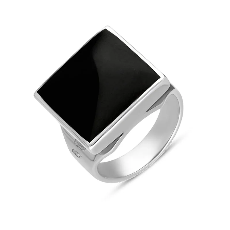 18ct White Gold Whitby Jet Hallmark Small Square Ring