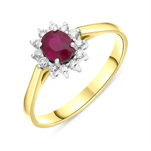 18ct Yellow Gold 0.56ct Ruby Diamond Cluster Ring