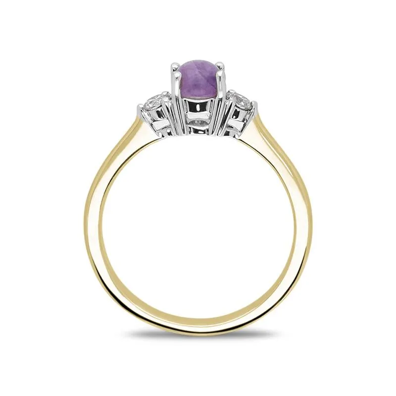 18ct Yellow Gold Blue John Diamond Round Claw Set Ring