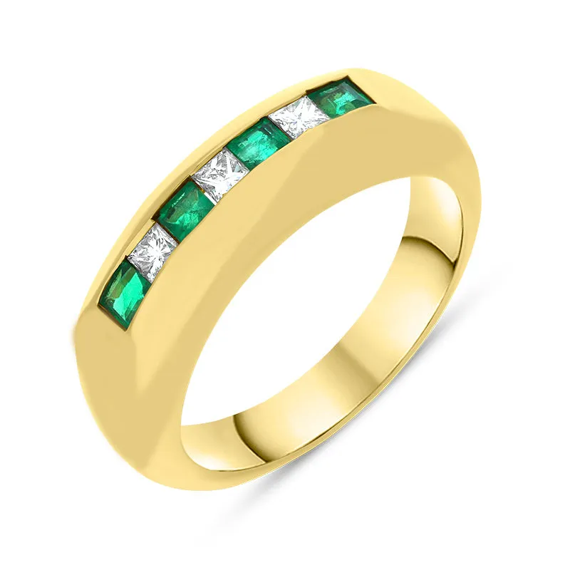 18ct Yellow Gold Emerald Diamond Princess Cut Half Eternity Ring D