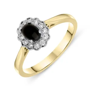 18ct Yellow Gold Whitby Jet 0.16ct Diamond Milgrain Cluster Ring