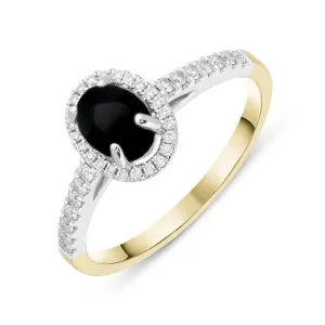 18ct Yellow Gold Whitby Jet 0.24ct Diamond Oval Ring