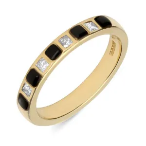 18ct Yellow Gold Whitby Jet Diamond Half Eternity Ring